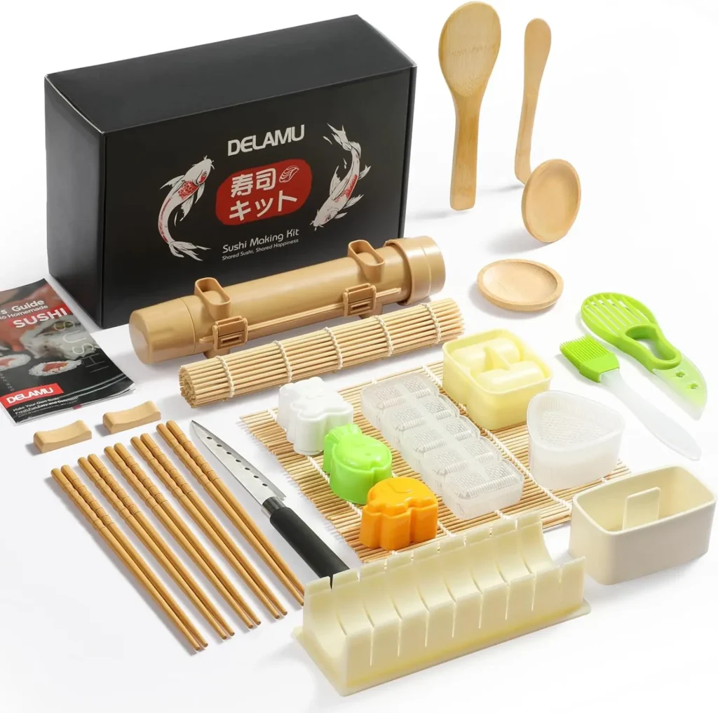 Large sushi making kit with all essential tools and ingredients for creating homemade sushi rolls, perfect for beginners and sushi enthusiasts to enjoy a fun culinary experience