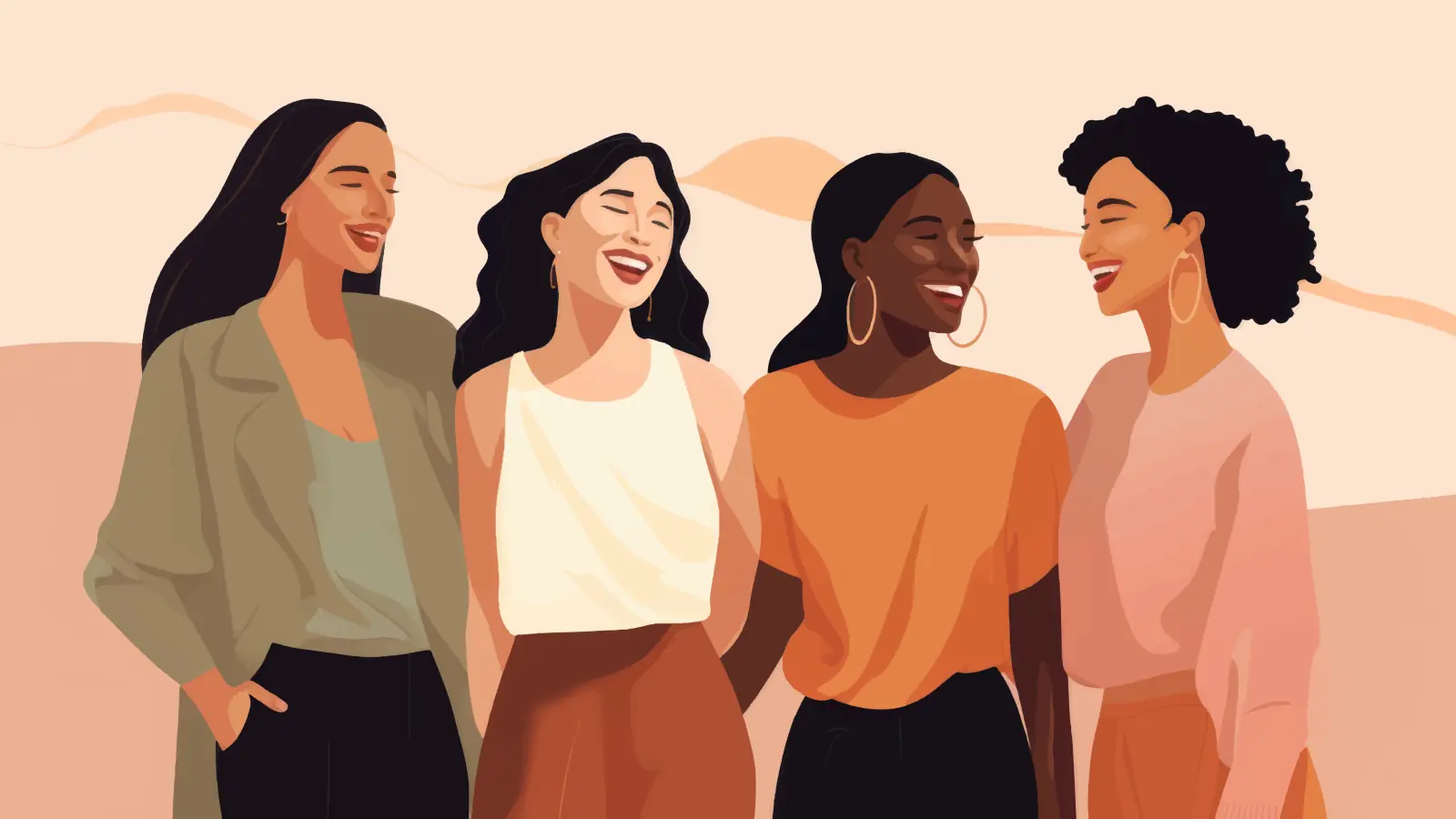 Stylish digital illustration of beautiful women with soft features and elegant poses, showcasing feminine beauty and artistic elegance in modern aesthetic style.